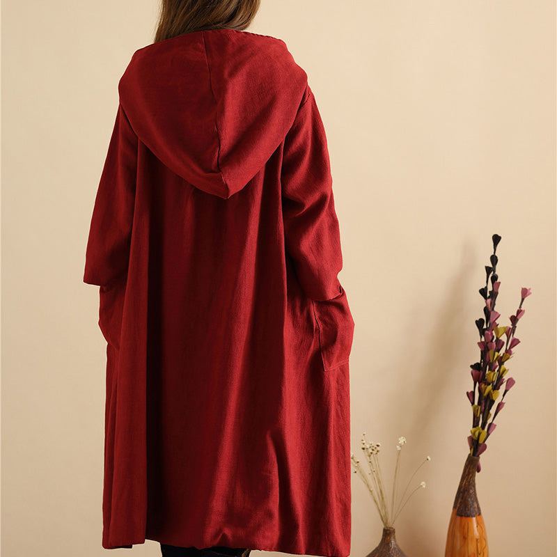 Retro Lös Hooded Linen Coat