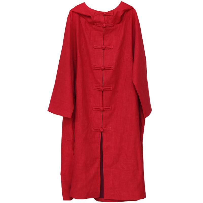 Retro Lös Hooded Linen Coat