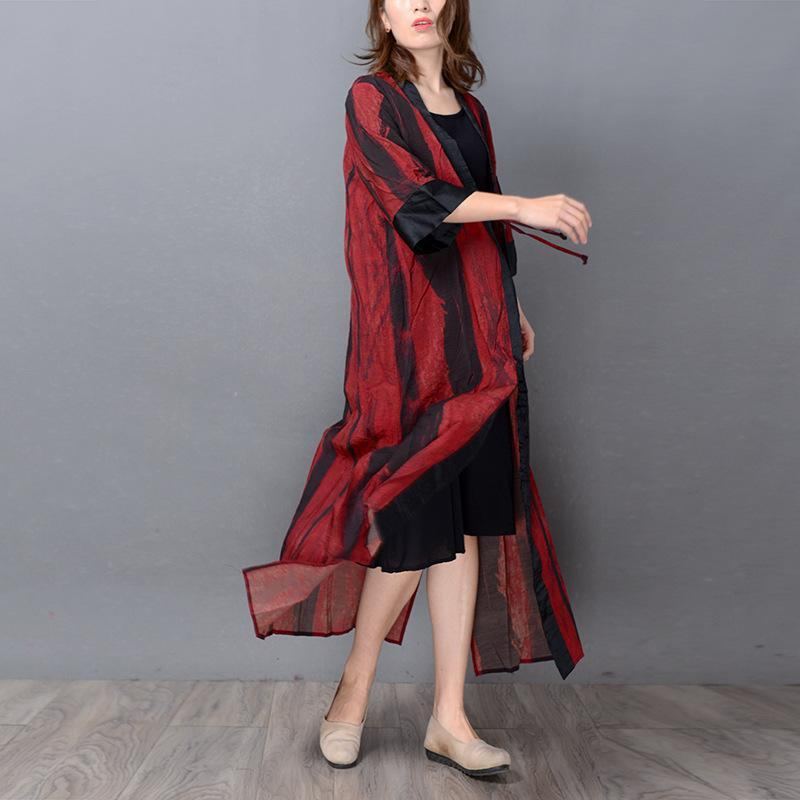 Silk Retro Vertical Stripe Cardigan Loose Coat