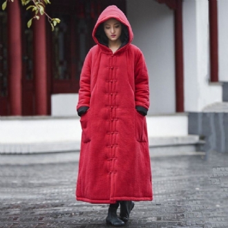 Solid Retro Hooded Quilted Long Coat