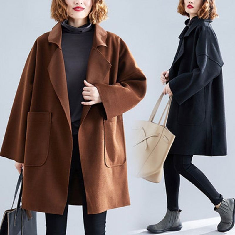 Solida Fickor Lösa Winderbreaker Wool Coat