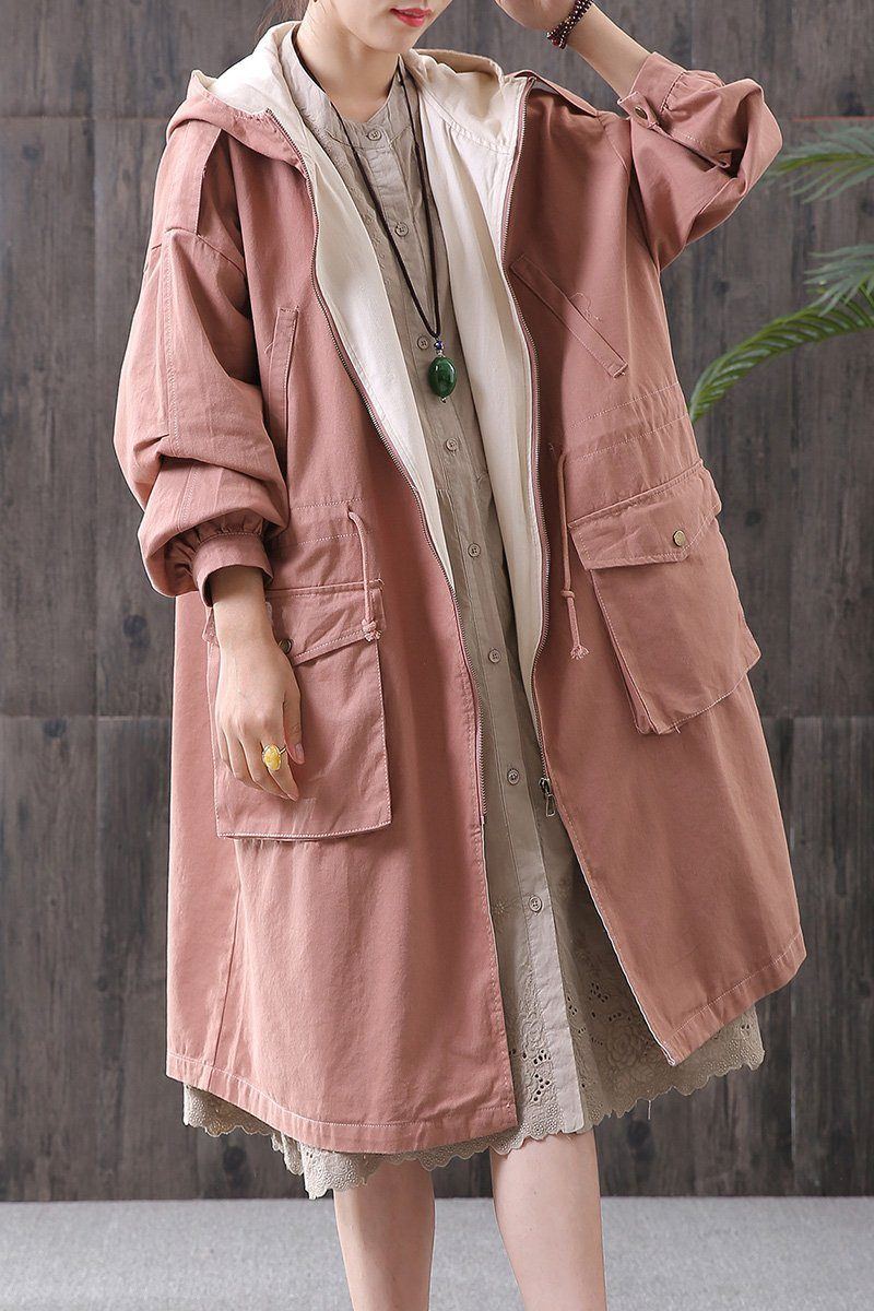 Spring Loose Stor Storlek Windbreaker Casual Hood Jack Coat