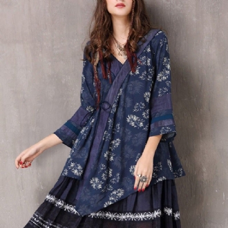 Spring Retro Cotton Blommig Irregular Loose Coat