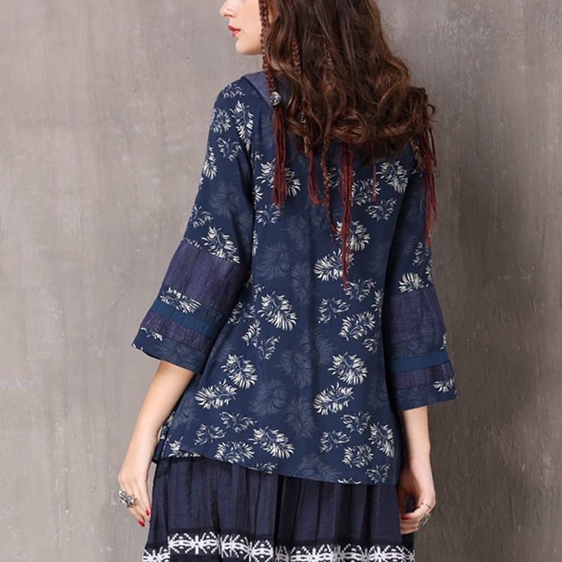 Spring Retro Cotton Blommig Irregular Loose Coat