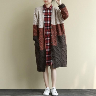 Stickad Color Blok Cardigan Long Coat