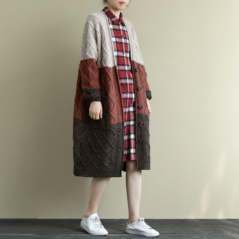 Stickad Color Blok Cardigan Long Coat