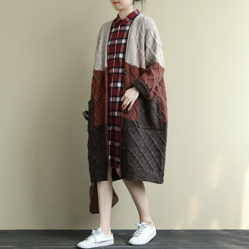 Stickad Color Blok Cardigan Long Coat