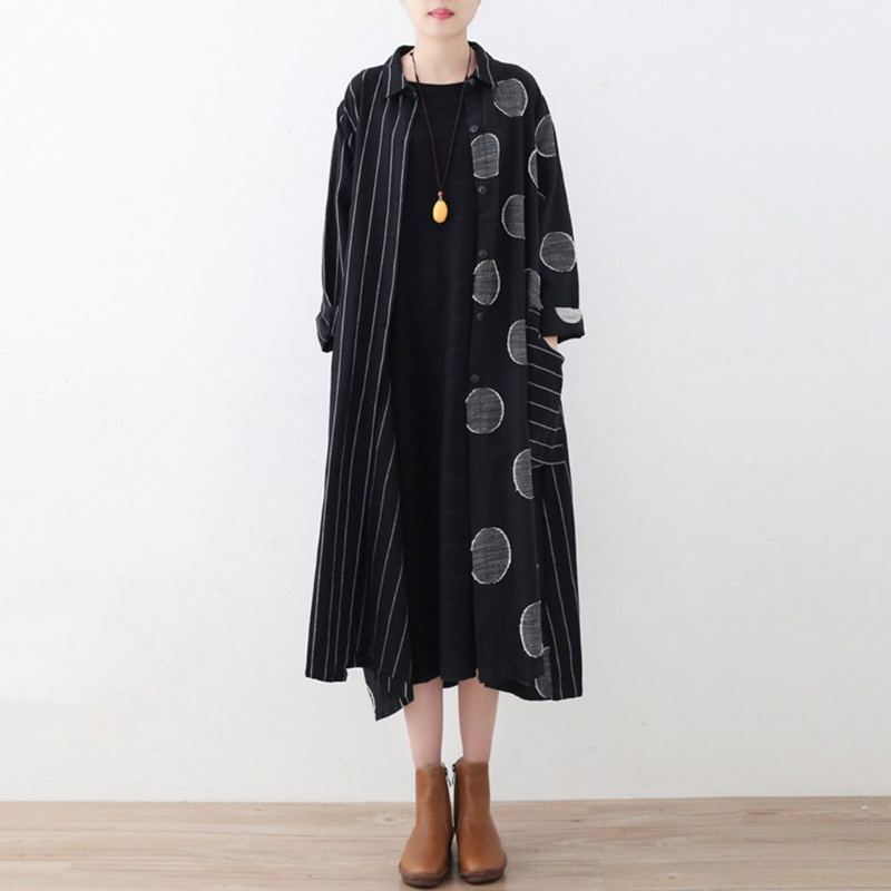 Stripes Polka Dots Paneled Autumn Coat