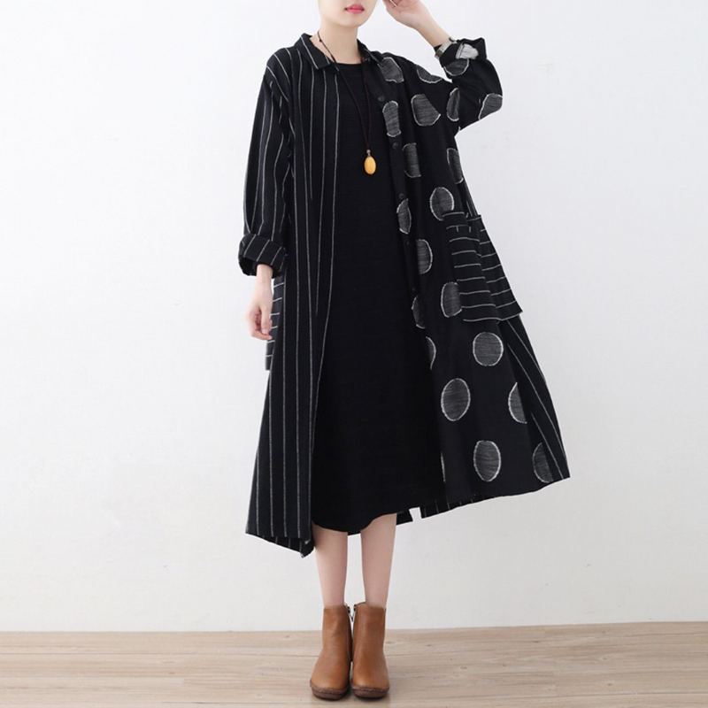 Stripes Polka Dots Paneled Autumn Coat