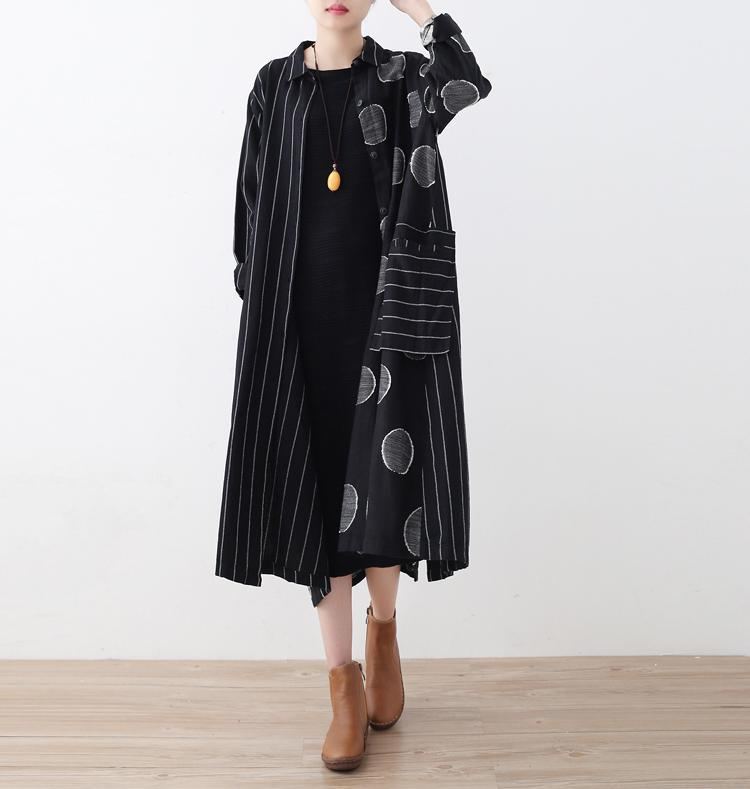 Stripes Polka Dots Paneled Autumn Coat