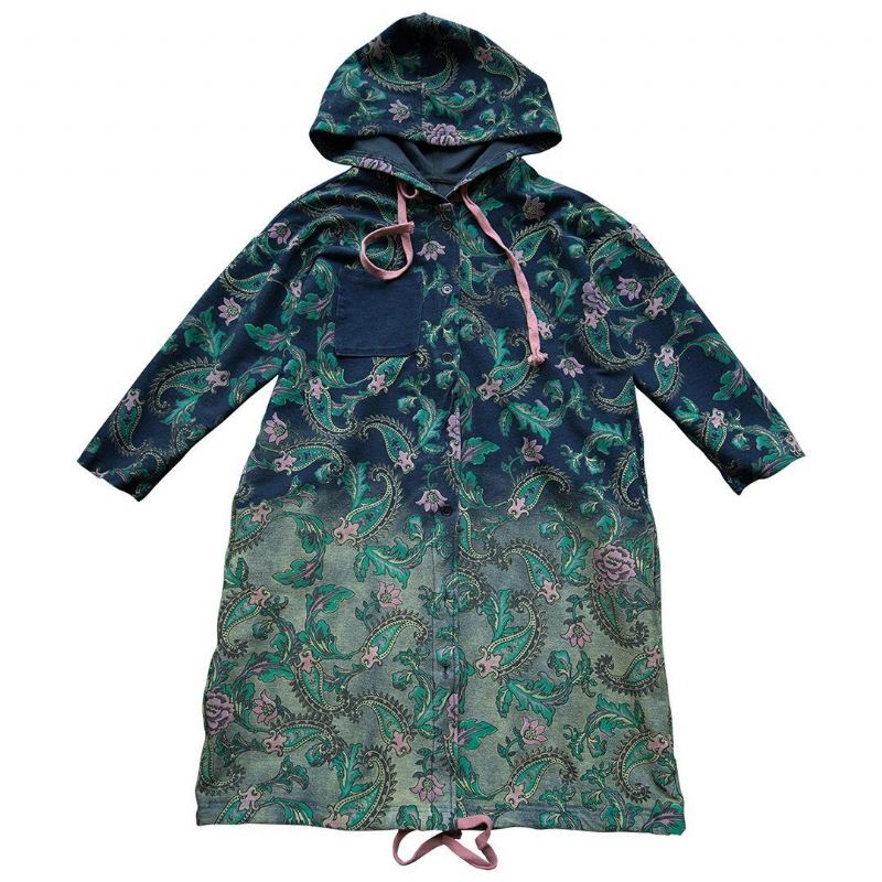 Tryckt Casual Lös Hooded Autumn Coat