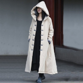 Tryckt Knob-knots Hooded Quilted Coat