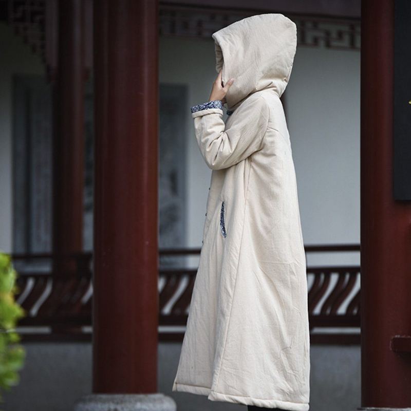 Tryckt Knob-knots Hooded Quilted Coat