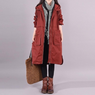 Våren Retro Mode Hooded Loose Casual Cotton Overcoat