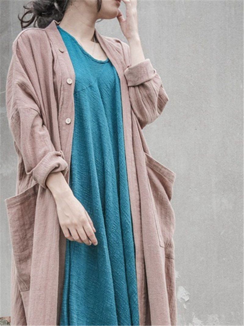 Vintage Cotton Linne Lös Cardigan Coat