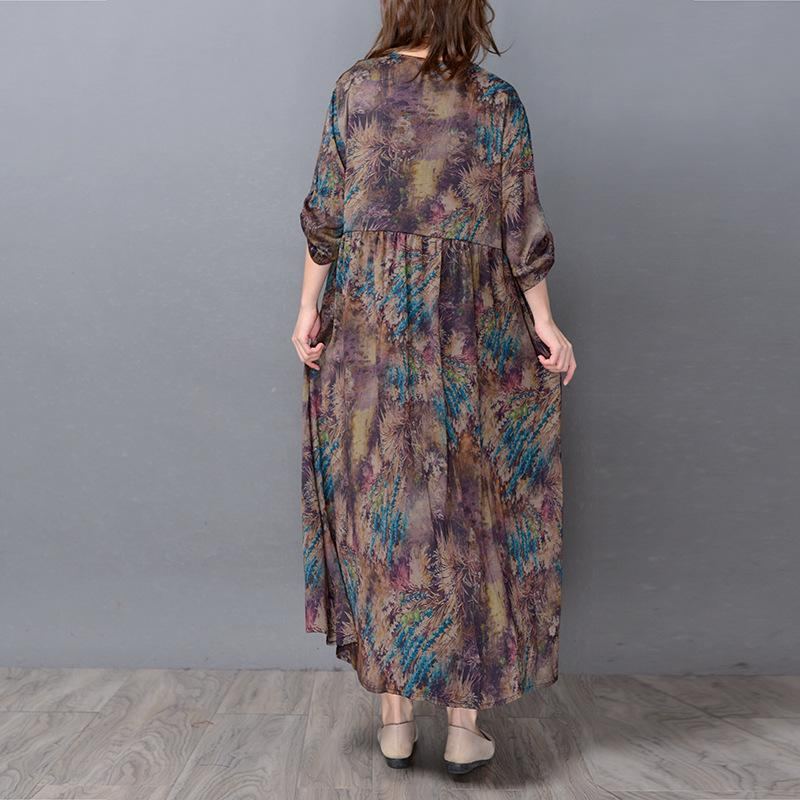 Vintage Print 100% Silk V-neck Cardigan Coat