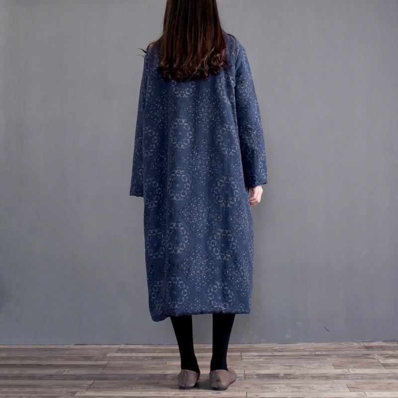 Vintage Print Stand Collar Thick Cotton Coat