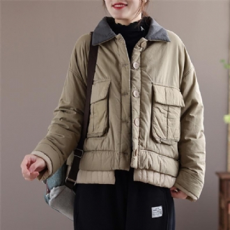 Vinter Casual Tjock Lapel Retro Patchwork Coat