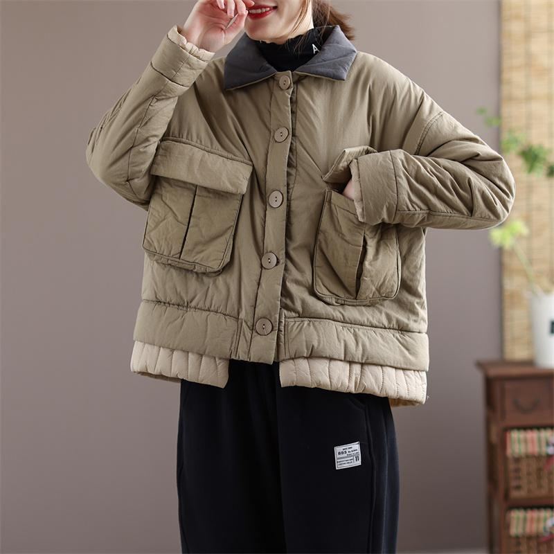 Vinter Casual Tjock Lapel Retro Patchwork Coat