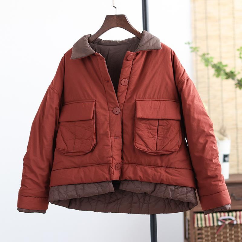 Vinter Casual Tjock Lapel Retro Patchwork Coat