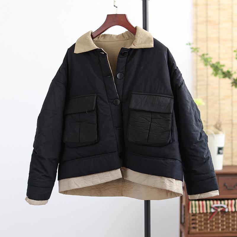 Vinter Casual Tjock Lapel Retro Patchwork Coat