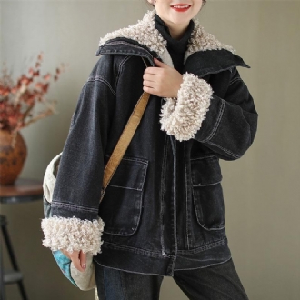 Vinter Casual Velvet Retro Denim Jacka