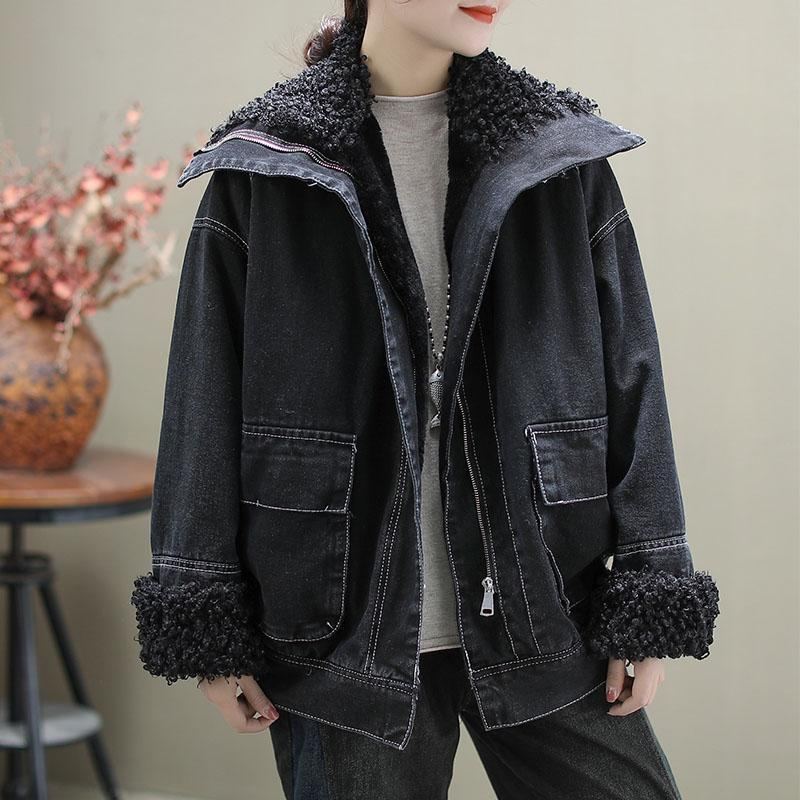 Vinter Casual Velvet Retro Denim Jacka