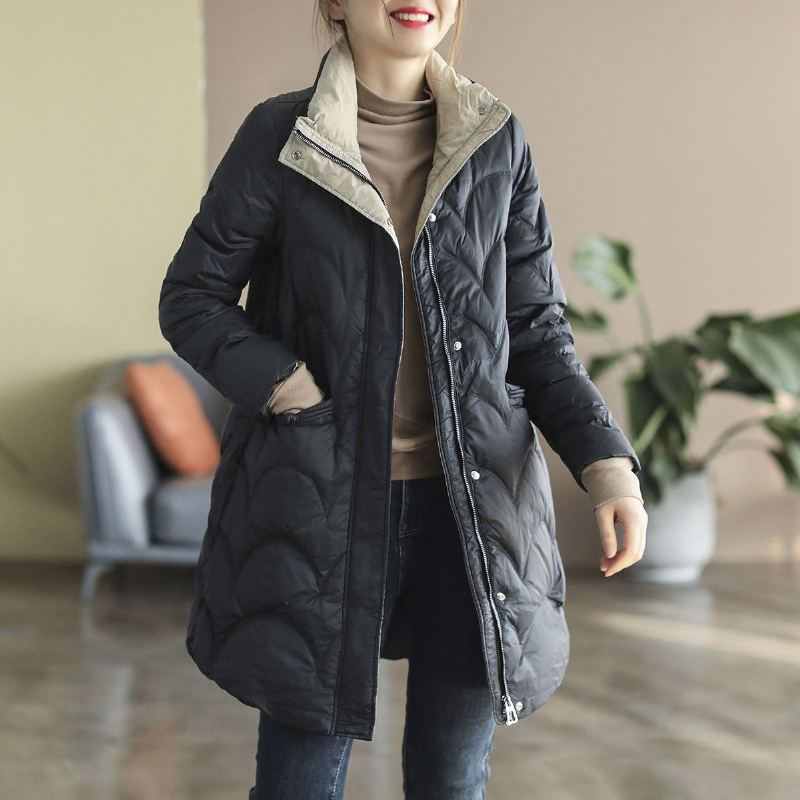 Vinter Loose Retro Stand Collar Duck Down Coat