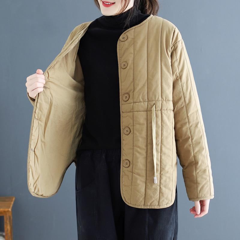 Vinter Retro Bomull Vadderade Knappar Casual Coat