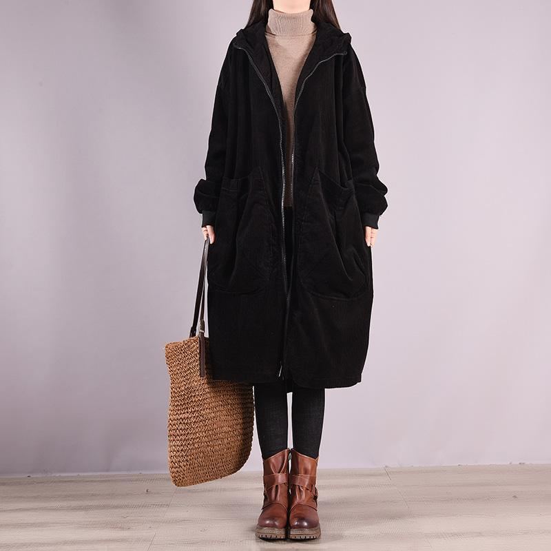 Vinter Retro Corduroy Lös Hooded Overcoat