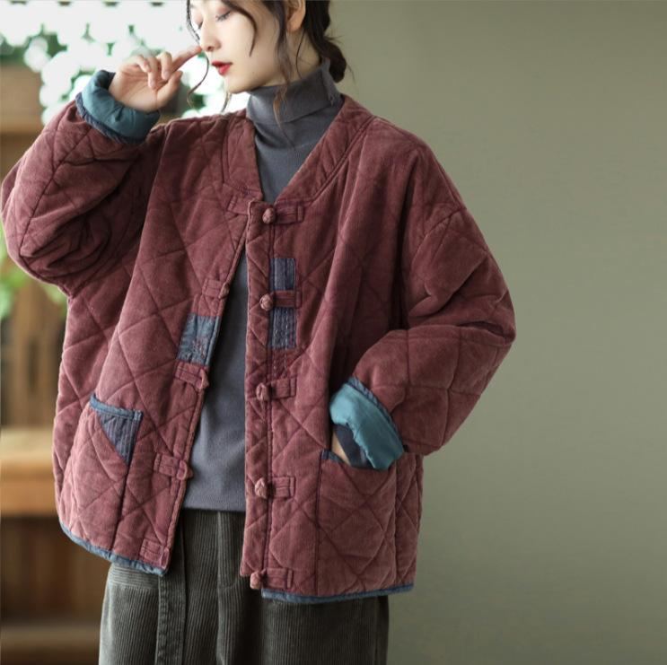 Vinter Retro Corduroy Vadderad Coat