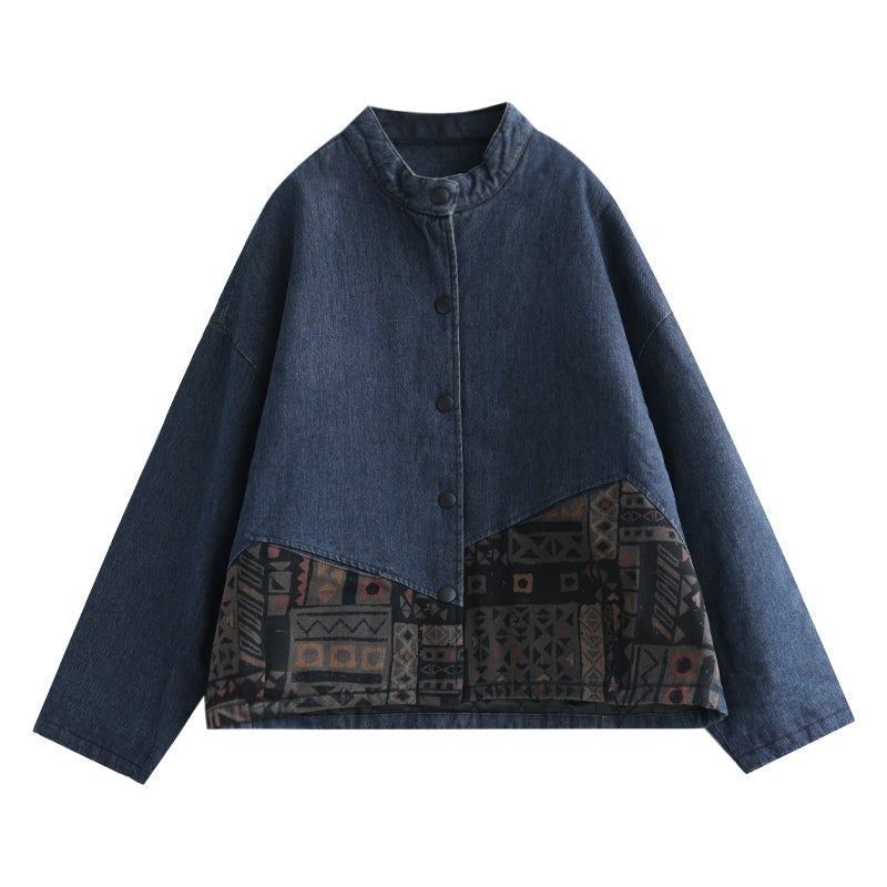 Vinter Retro Lös Tjock Splicing Quilted Denim Coat