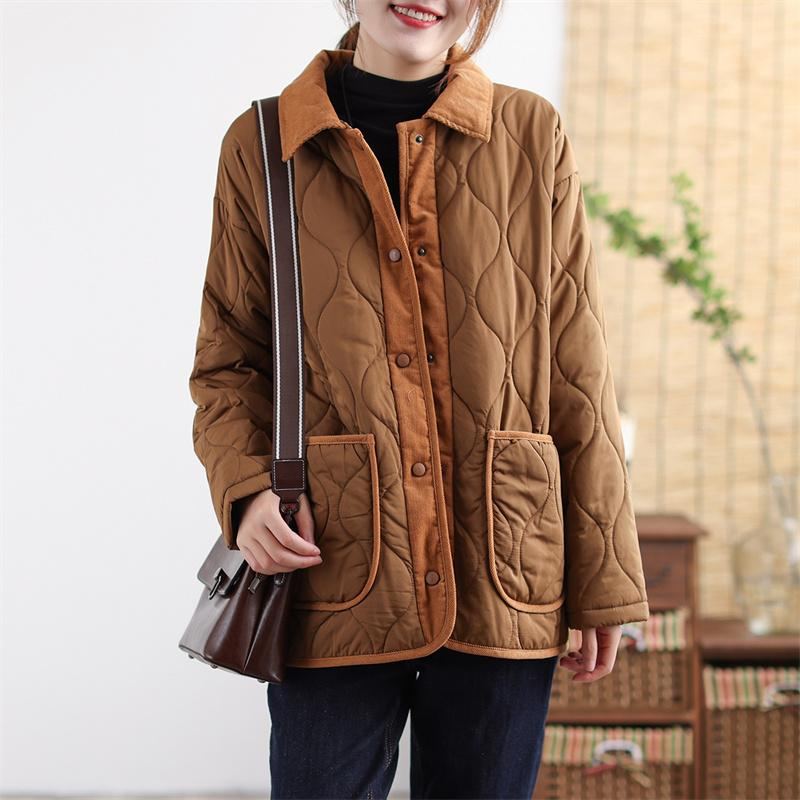 Vinter Retro Patchwork Loose Lapel Cotton Coat