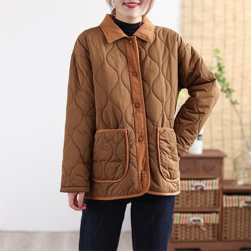 Vinter Retro Patchwork Loose Lapel Cotton Coat