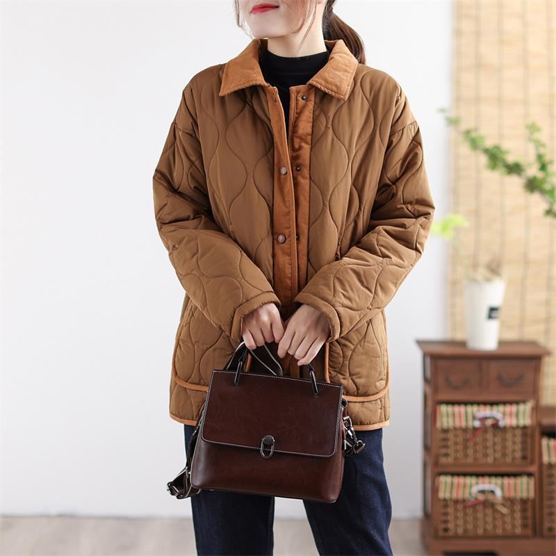 Vinter Retro Patchwork Loose Lapel Cotton Coat