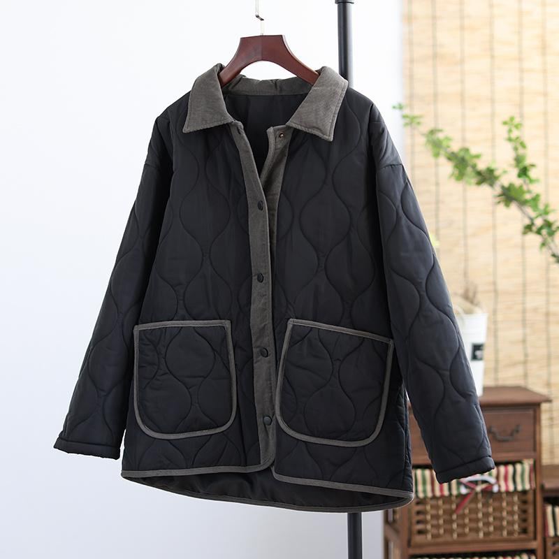 Vinter Retro Patchwork Loose Lapel Cotton Coat