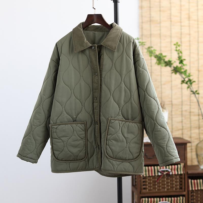 Vinter Retro Patchwork Loose Lapel Cotton Coat