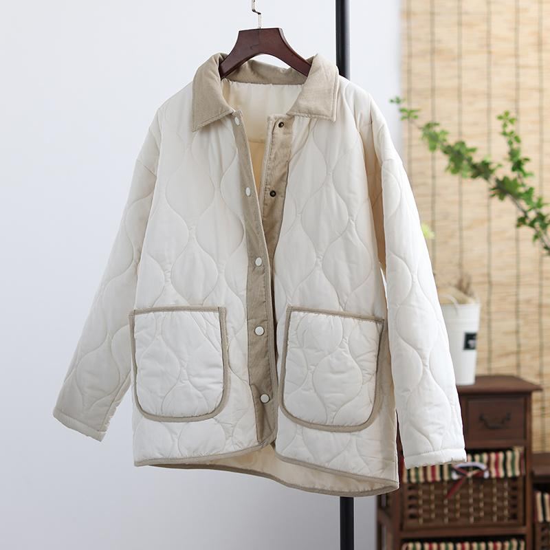 Vinter Retro Patchwork Loose Lapel Cotton Coat