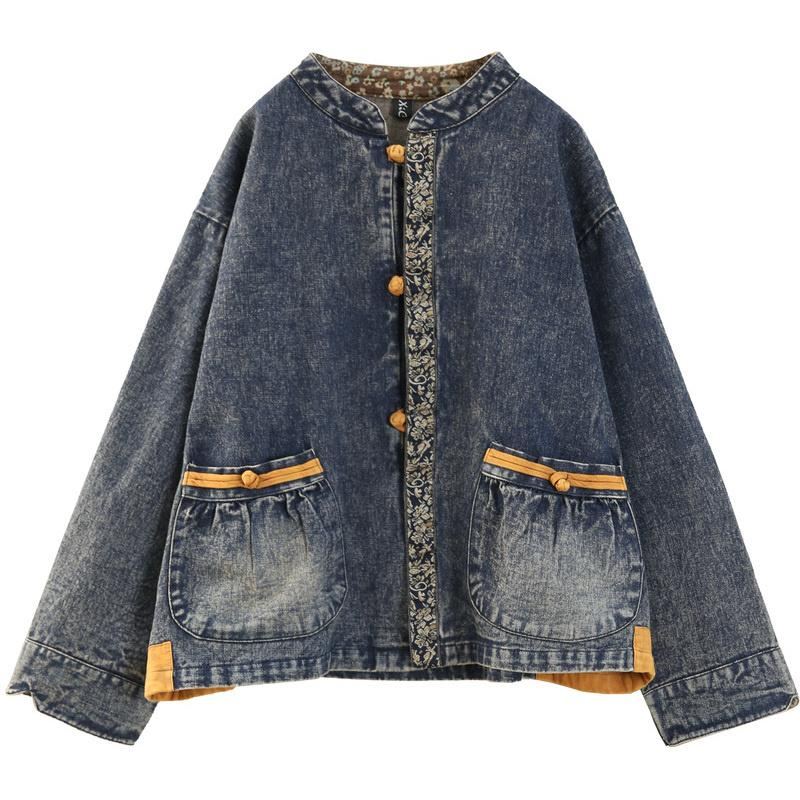 Vinter Vår Retro Blommig Cotton Denim Coat