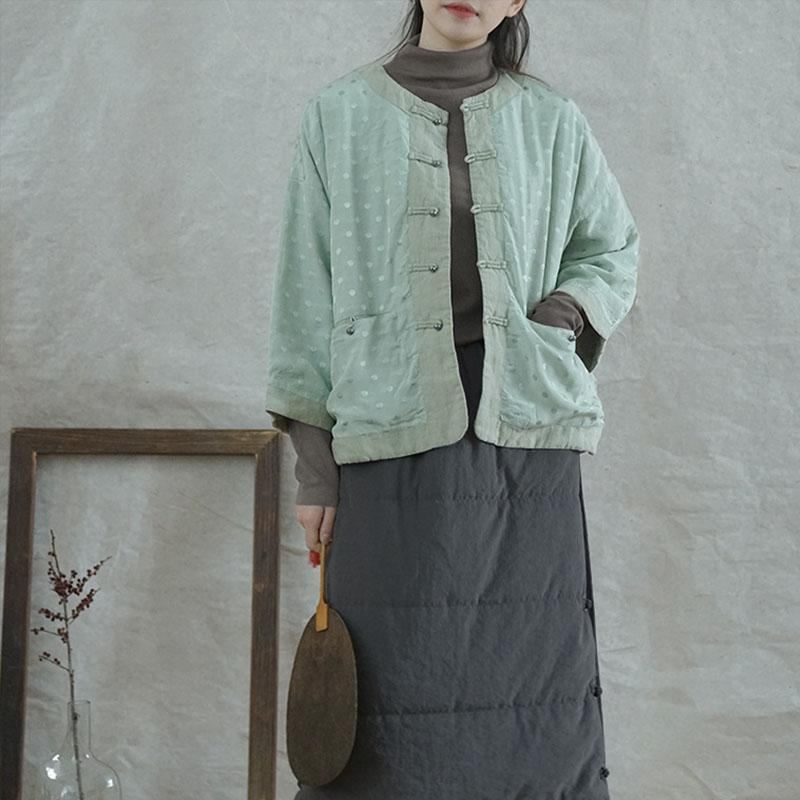 Winter Retro Dots Thick Cotton Linen Coat