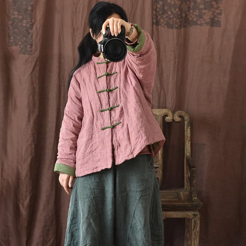 Winter Vintage Stripe Cotton Vadderad Linnekappa