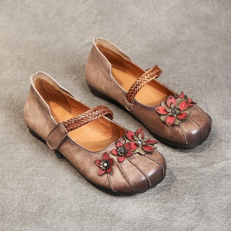 Dam Retro Flower Flat Leather Fritidsskor