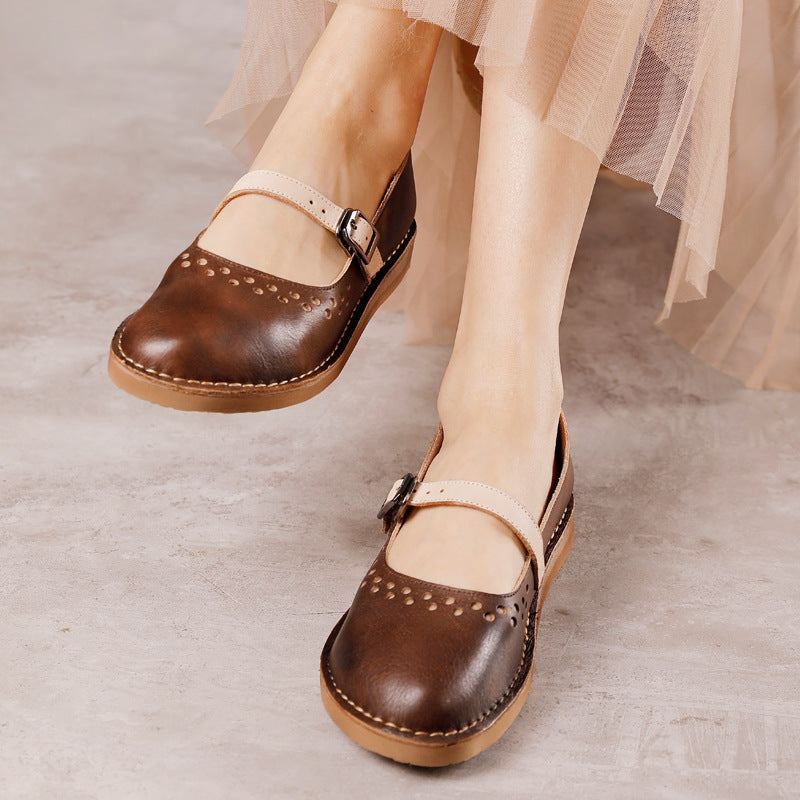 Dam Spring Hollow Leahter Handgjorda Retro Casual Loafers