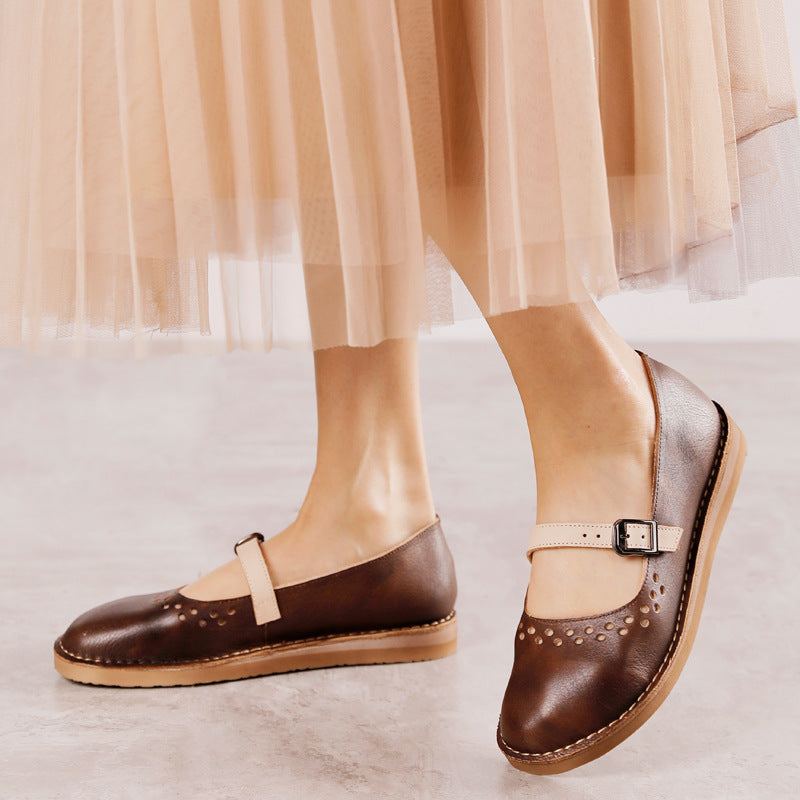 Dam Spring Hollow Leahter Handgjorda Retro Casual Loafers