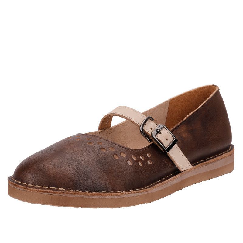 Dam Spring Hollow Leahter Handgjorda Retro Casual Loafers