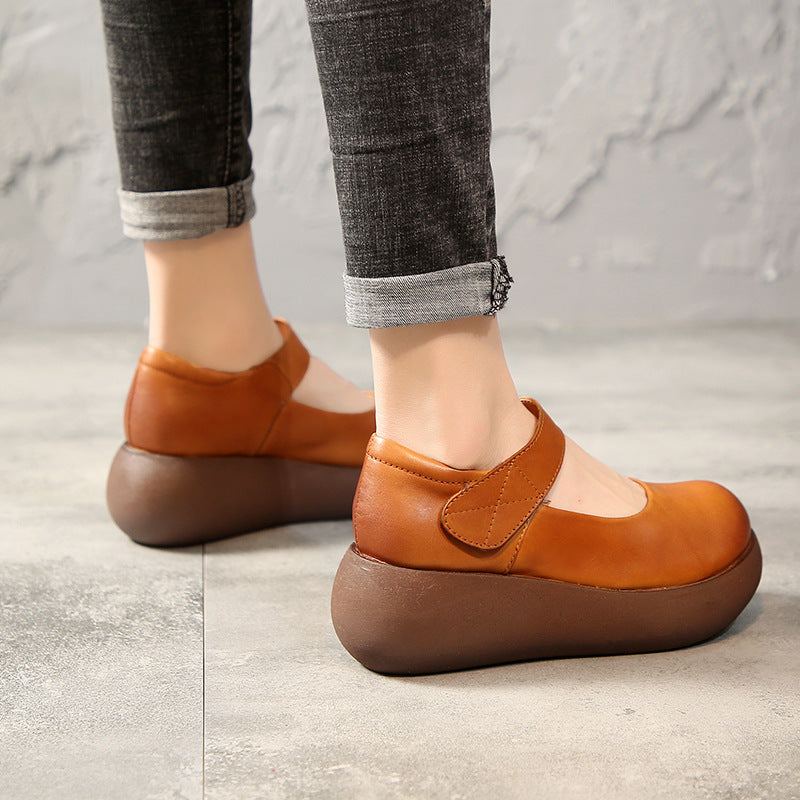 Dam Vår Sommar Retro Casual Läder Kardborreband Loafers