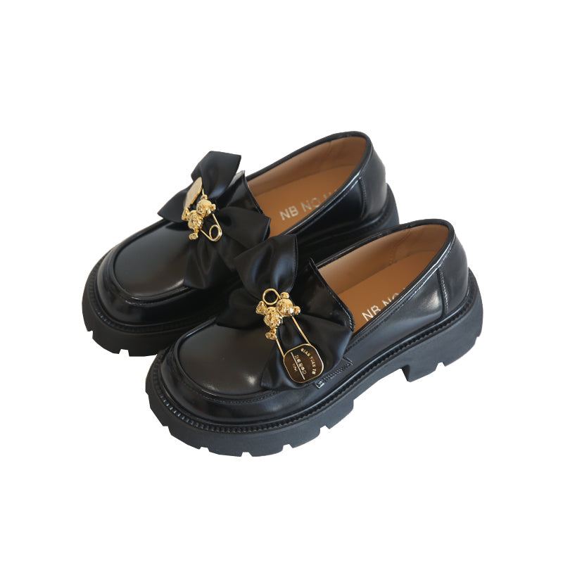 Kvinnor Bowknot Casual Läder Wedge Black Loafers