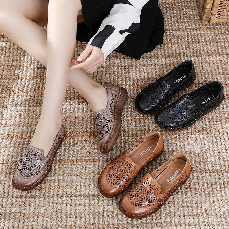 Läder Casual Hollow Out Loafers Plus Size