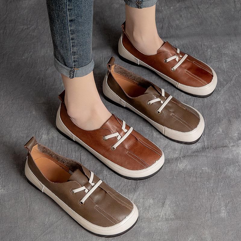 Läder Flat Comfort Retro Casual Skor