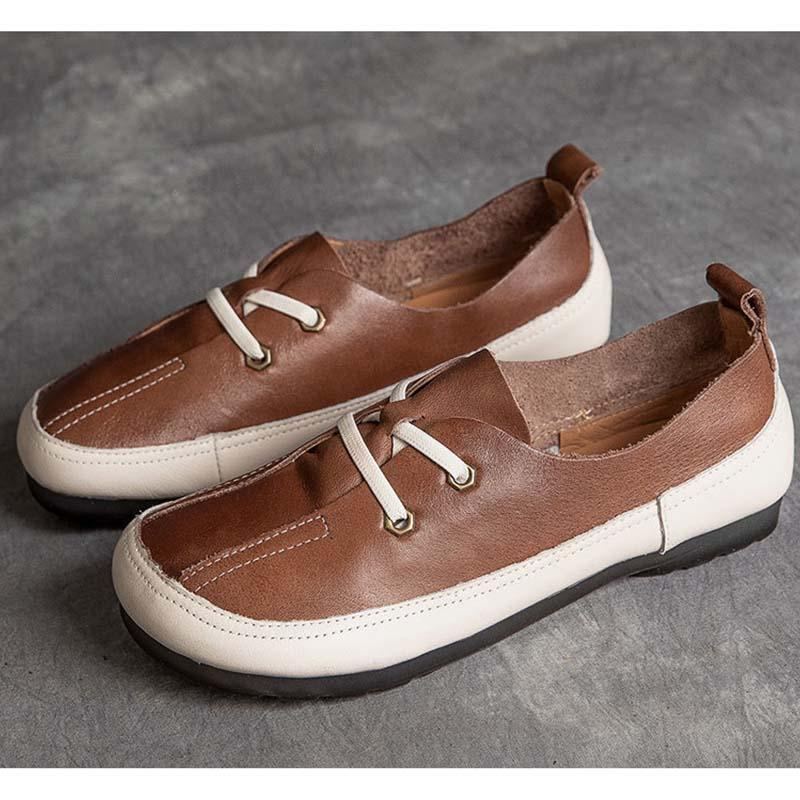 Läder Flat Comfort Retro Casual Skor